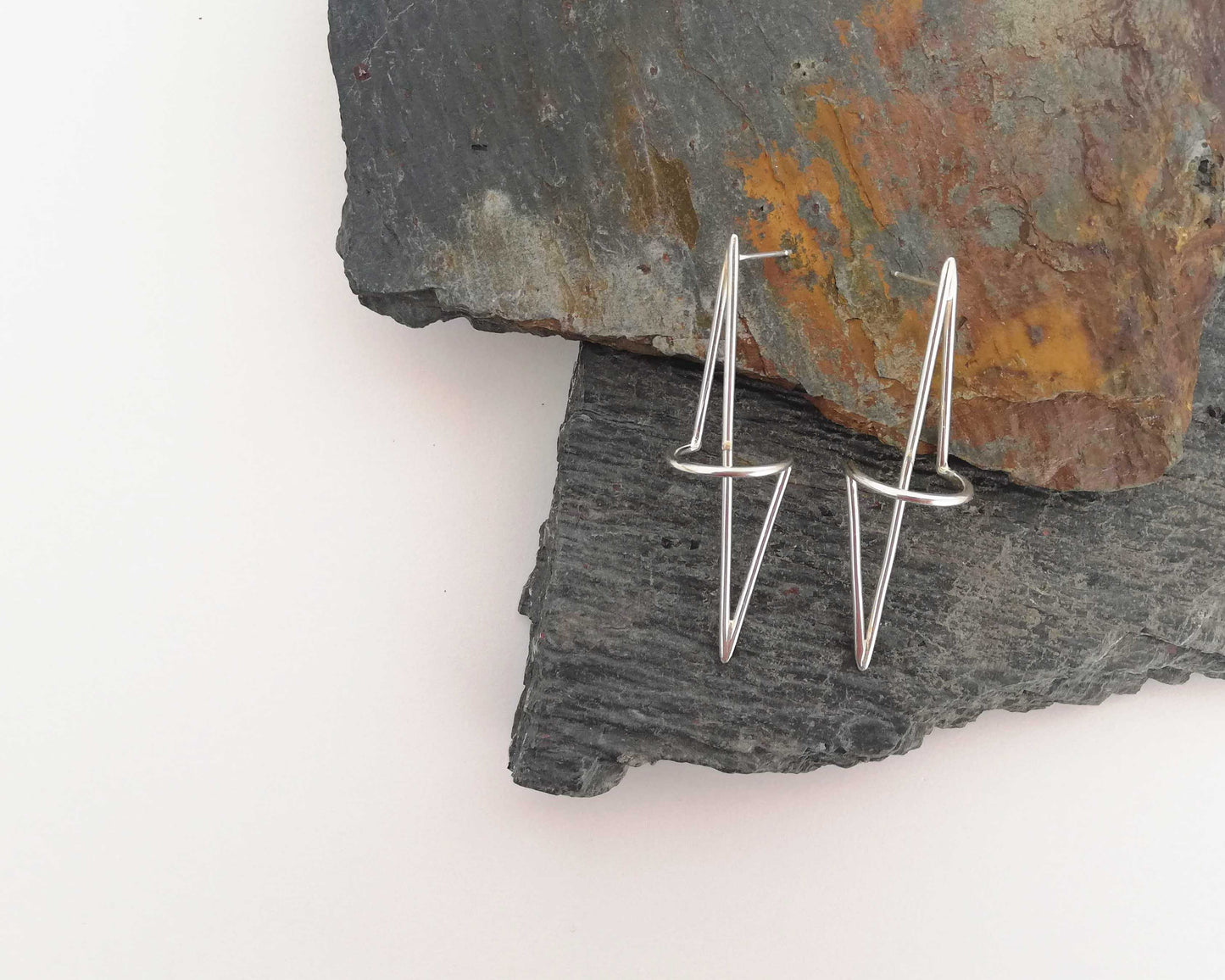 Silver geometric sculptural earrings. Geometric Structure 2