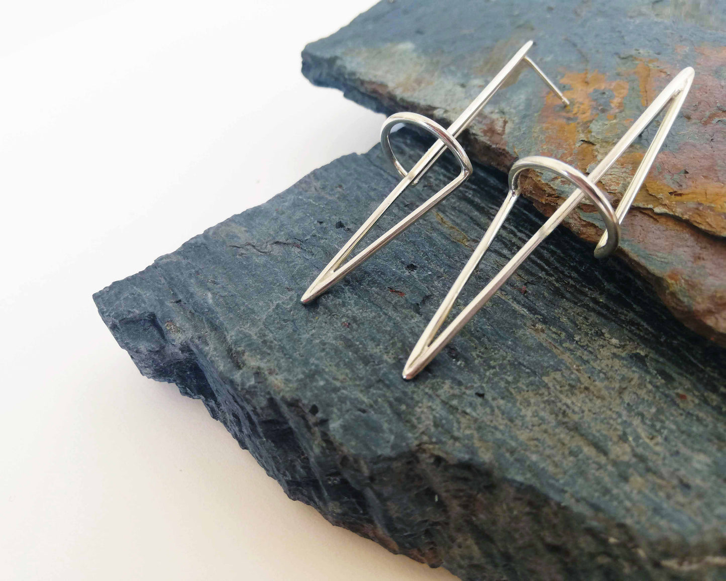 Silver geometric sculptural earrings. Geometric Structure 2