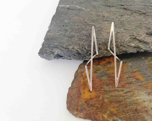 Silver geometric sculptural earrings. Geometric Structure 3