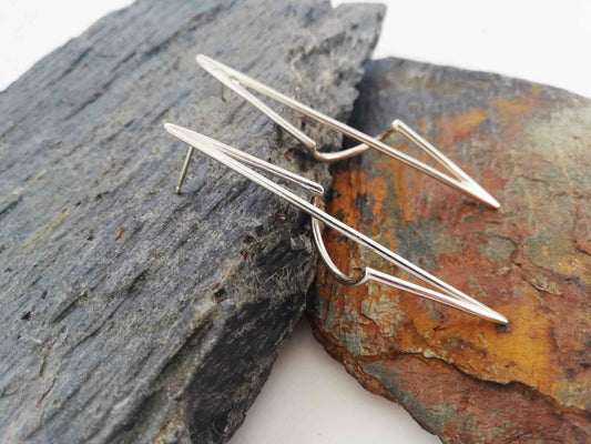 Silver geometric sculptural earrings. Geometric Structure 3