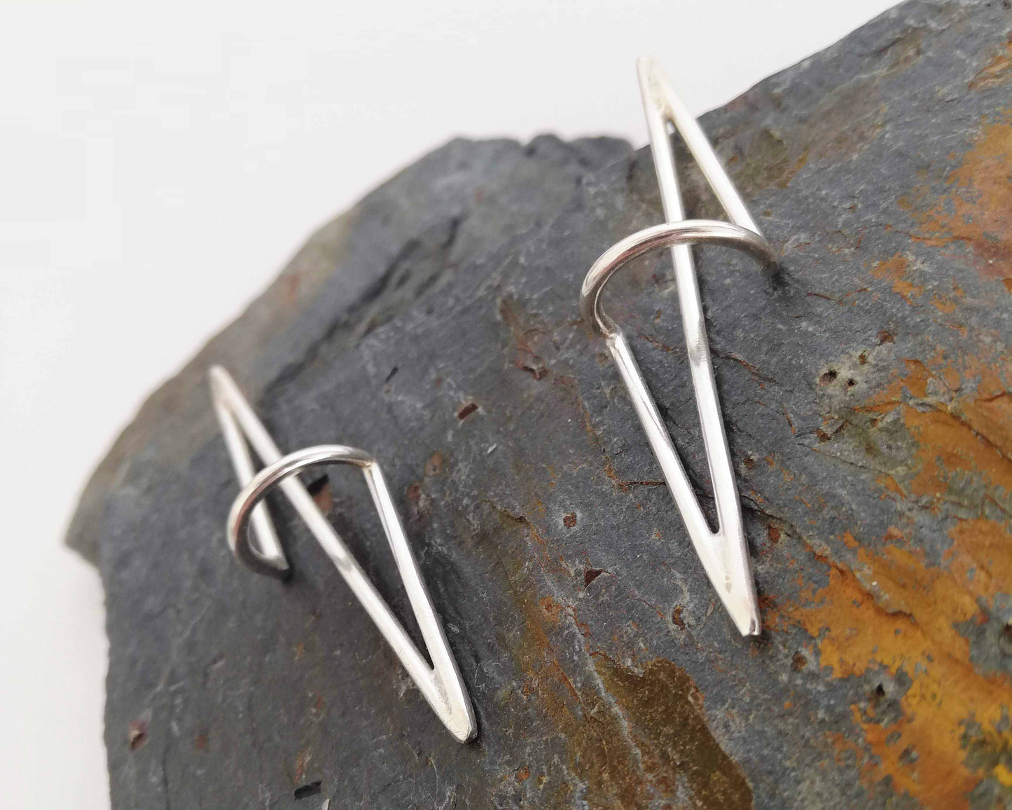 Silver geometric sculptural earrings. Geometric Structure 4
