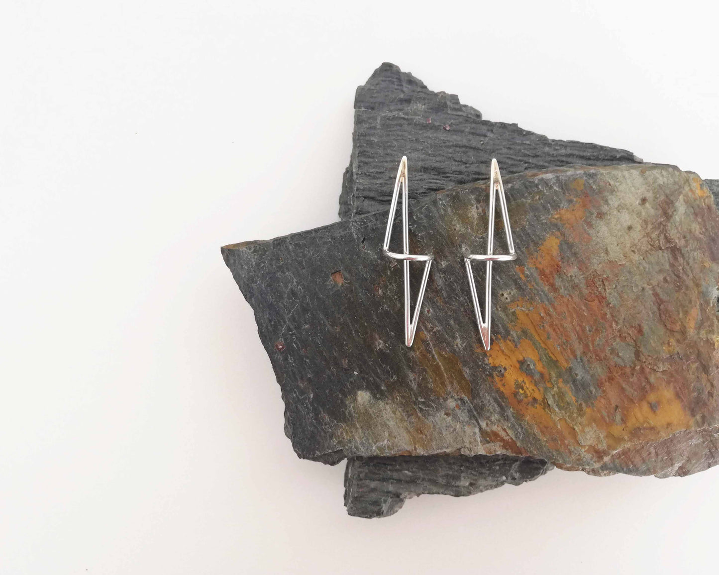 Silver geometric sculptural earrings. Geometric Structure 4