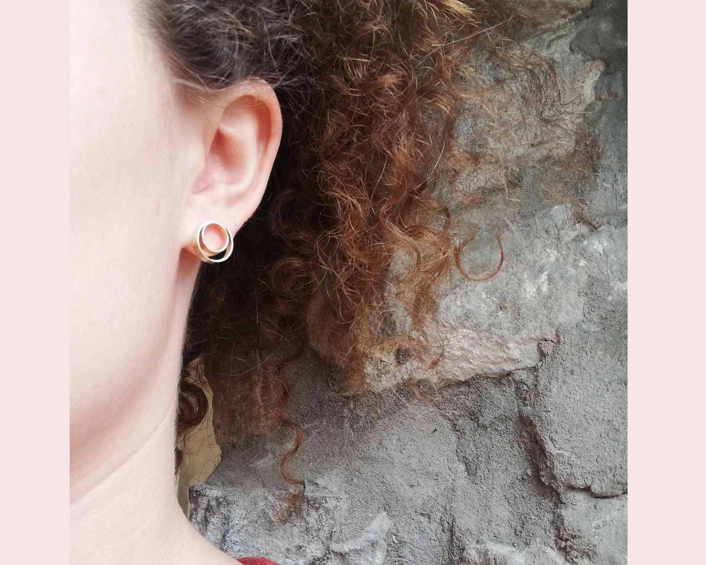 Round earring studs handmade by inplico design. Made from recycled brass with sterling silver pin backs.