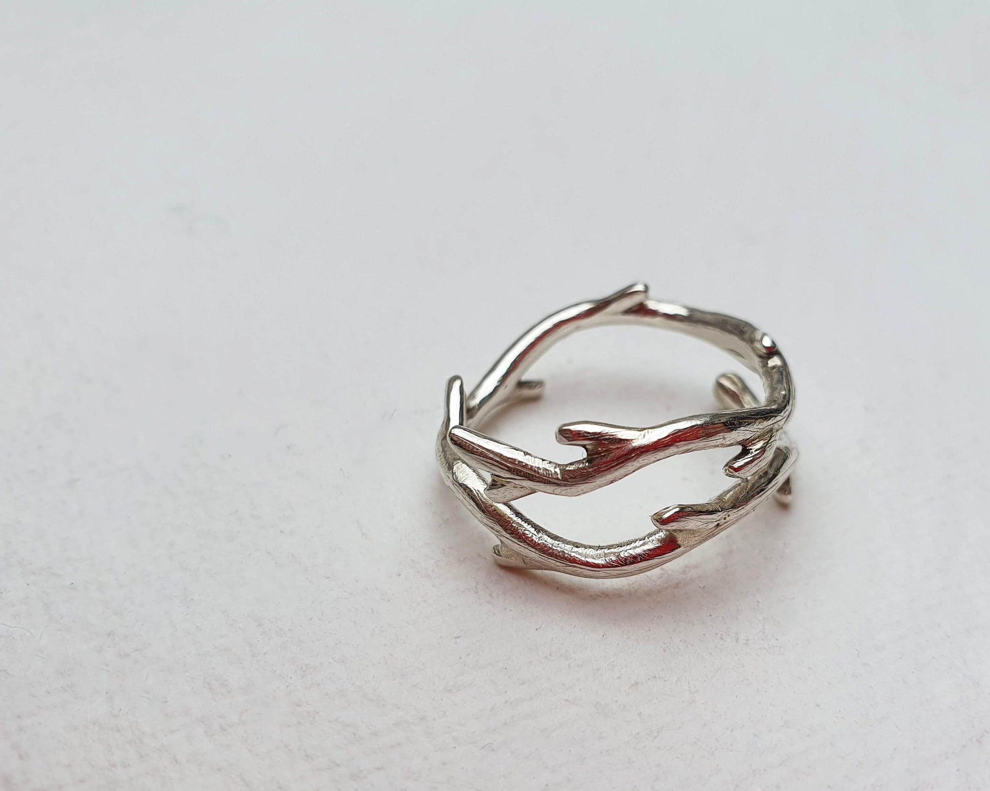 silver twig ring detail