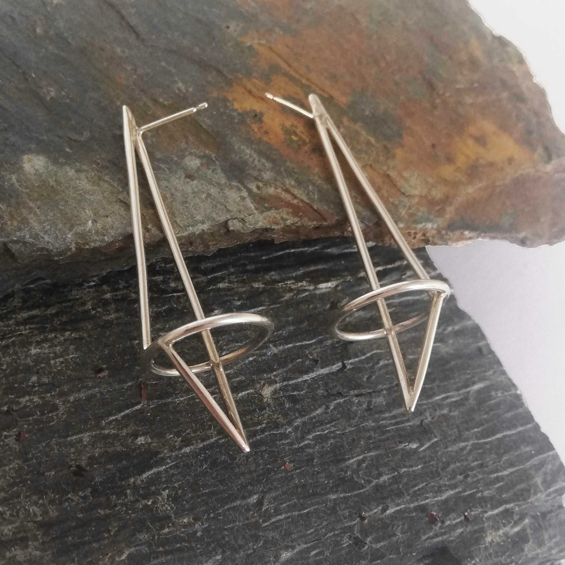 Silver geometric sculptural earrings. Geometric Structure 5